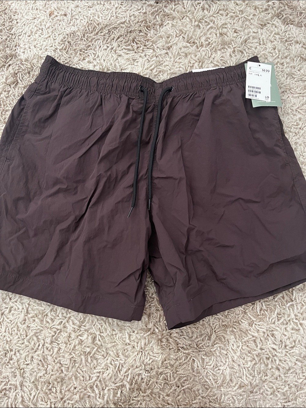 H&M Men's Brown Mid-Length Swim Shorts with Drawstring